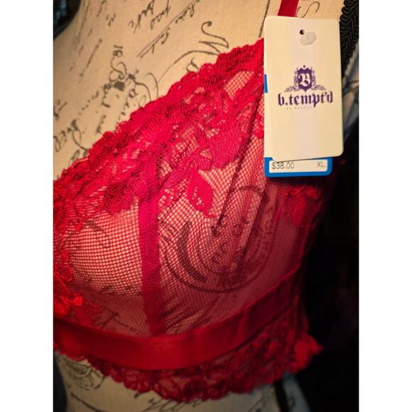 Wacoal Tempt'd XL Red Bra Lace Sheer Sexy Wireless Adjustable Unlined NEW - Picture 3 of 8